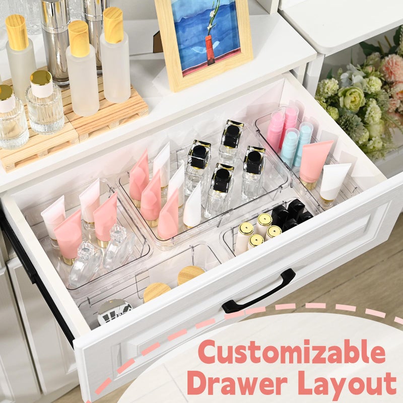 Hiitytin 15 Pcs Extendable Clear Drawer Organizer  All Adjustable Vanity Storage Box  2-Size Desk Drawer Organizer  Acrylic Storage Bins for Makeup  Cosmetic  Bedroom Dressers Tool Organizer for Gadgets - Image 3